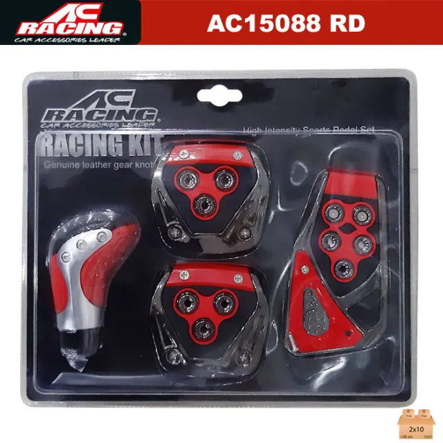 KIT PEDALES Y PALANCA DE CUERO AC RACING 4PCS ROJO